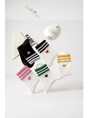 Hitit Socks Dincer Group Kadın 5 Çift Premium Kalite Çizgili Kalp Desenli Günlük Kullanıma Uygun Kolej Çorap