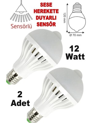 Rafta Abnturk 2 Adet Harekete Duyarlı Sensörlü 12W LED Lamba Ses Hareket Görünce Yanan Sonra Sönen Sensörlü Ampül, 2ABN29072197