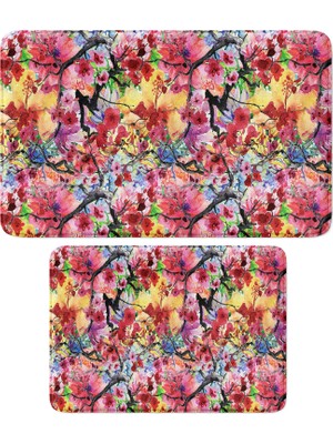 Rafta Sevimli Tasarımlı Mikrofiber 2'li Takım Banyo Paspası, Kaymaz Taban, Makinede Yıkanabilir (40X60_50X80)