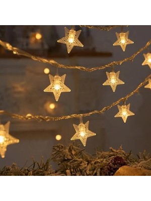 Rafta Coverzone 3 Metre 20 LED Yıldız Işık Zinciri – Dekoratif Pilli Sıcak Beyaz Atmosfer Aydınlatma, Ev Oda Balkon Yılbaşı Parti Süsleme Işıkları