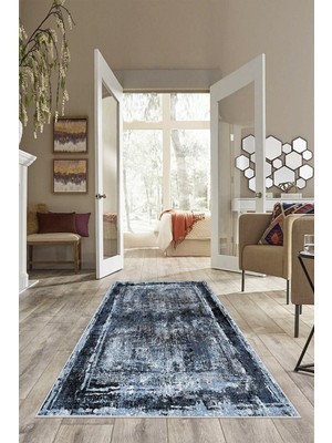 Rafta Pelangi Mavi Abstract Desen Yıkanabilir Kaymaz Taban Leke Tutmaz Modern Salon Halısı ve Yolluk, Mavi-Lacivert 80 x 300, 13582568030005