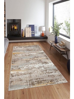 Rafta Pelangi Çok Renkli Batik Desen Yıkanabilir Kaymaz Taban Leke Tutmaz Modern Salon Halısı ve Yolluk, Bej-Kahve 100 x 350, 74571071100350728