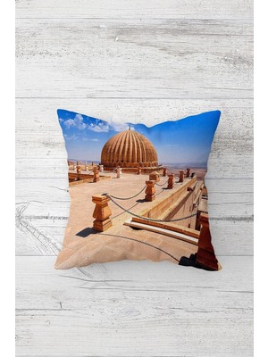 Rafta Pelangi Cami Desenli Çift Tarafı Baskılı Gizli Fermuarlı Yastık Kılıfı Kırlent Koltuk Yastık Kılıfı, Mavi-Krem 45 x 45, 24691206645451