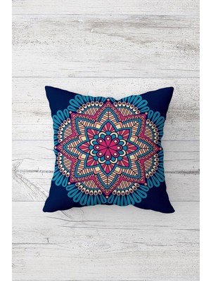 Rafta Pelangi Mandala Desenli Çift Tarafı Baskılı Gizli Fermuarlı Yastık Kılıfı Kırlent Koltuk Yastık Kılıfı, Koyu Lacivert-Mavi 45 x 45, 24691161545451