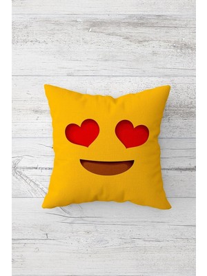 Rafta Pelangi Kalpli Göz Emoji Çift Tarafı Baskılı Gizli Fermuarlı Yastık Kılıfı Kırlent Koltuk Yastık Kılıfı, Kırmızı-Sarı 45 x 45, 2469132845451