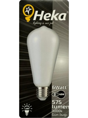 Rafta Heka LED ST64 Filament Ampul, 6W (46W), E27 Duylu, 3000K Sarı Işık