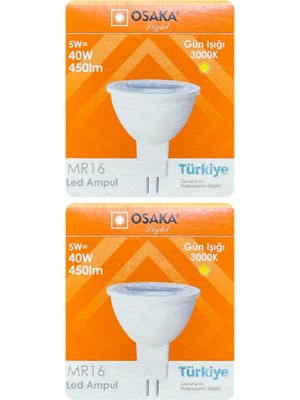 Rafta Osaka LED Çanak Ampul, 5W (40W), Sarı Işık 3000K, MR16 G4 Duylu, 2 Adet