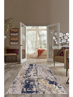 Rafta Pelangi Gri Batik Desen Renk Geçişli Yıkanabilir Kaymaz Taban Leke Tutmaz Modern Salon Halısı ve Yolluk, Indigo-Gri 160 x 250, 74571211160250728