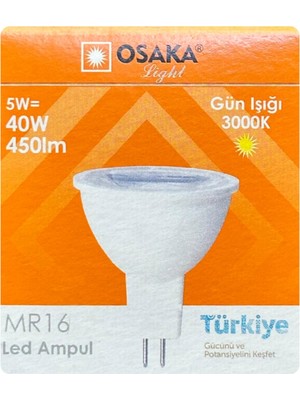 Rafta Osaka LED Ampul, 5W (40W Eşdeğeri), Sarı Işık (3000K), G4 Duylu, MR16
