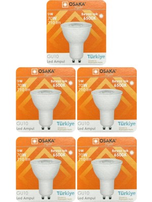 Rafta Osaka 9W (70W) Beyaz Işık (6500K) GU10 LED Çanak Ampul, 5 Adet