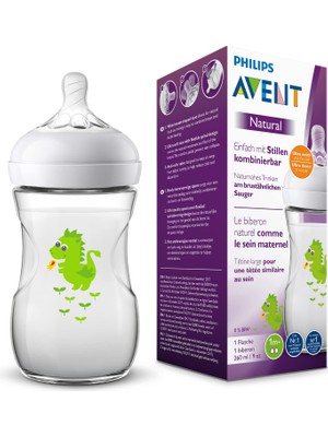 Rafta Philips Avent Natural Flasche SCF070/24, 260 Ml, Naturnahes Trinkverhalten, Anti-Kolik-System, Design Drache, 1er Pack