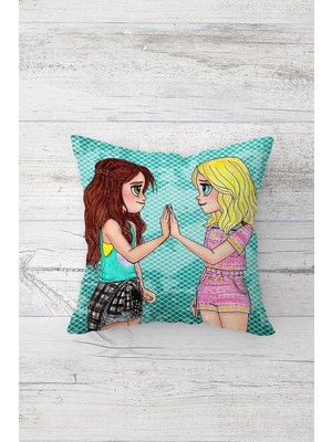 Rafta Pelangi Best Friends Çift Tarafı Baskılı Gizli Fermuarlı Yastık Kılıfı Kırlent Koltuk Yastık Kılıfı, Mavi-Kahve-Sarı 45 x 45, 2469125145451