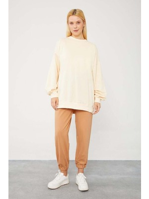 Rafta Levidor Beli Lastikli Jogger Pantolon, 1, 410010, Camel, Kadın