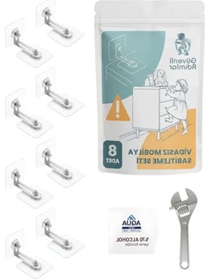 Rafta Vidasız Mobilya Sabitleyici, Devrilme Önleyici, 8'li Set