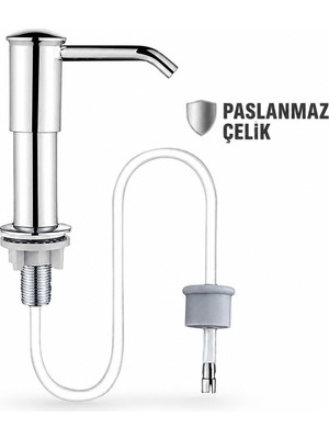 Rafta Valkyrie Ankastre Sıvı Sabunluk Bulaşık Deterjanı Pompası 304 Paslanmaz Çelik 1 Metre Hortumlu Gümüş