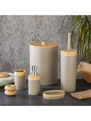 Rafta Lüx Bambu Görünümlü Banyo Seti, 5 Parça Içeriği ile