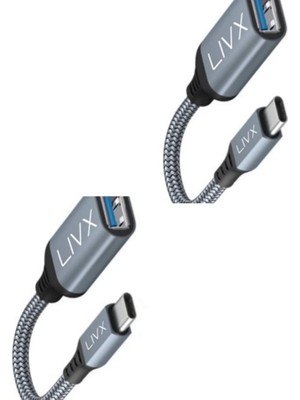 Rafta Livx USB 3.0 To Type-C Çevirici Dönüştürücü 60W Hızlı Şarj Desteği 15 cm Kablolu Otg Adaptör Samsung Huawei Xiaomi Macbook ile Uyumlu Gri Ottca-01 Ikili Paket