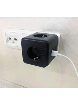 Rafta Termal Akım Korumalı Priz Çoklayıcı - 3 USB - 3 Priz Girişli Küp Priz