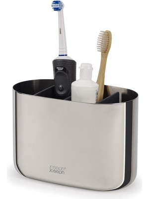 Rafta Joseph Joseph Easystore - Lüks Paslanmaz Çelik Diş Fırçası Tutucu Caddy Banyo Depolama, Büyük Çelik