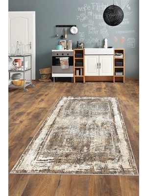 Rafta Pelangi Vizon Abstract Desen Yıkanabilir Kaymaz Taban Leke Tutmaz Modern Salon Halısı ve Yolluk, Bej-Krem 80 x 50, 1358258805005