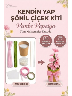 Rafta Pembe Şönil Papatya Yapım Kiti (Şönil Hobi Seti) - Yaratıcı Hobi ve Kendin Yap Seti