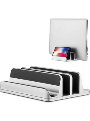 Rafta Ergonomik Dikey Laptop Standı, MacBook ile Uyumlu Gümüş