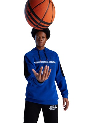 Rafta Defacto Erkek Defactofit Nba Wordmark Standart Fit Kapüşonlu Sweatshirt, Saks, S