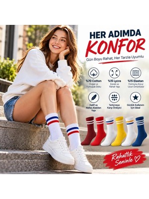Çamaşır Kenti Unisex Renkli Çorap Çizgili 6'lı Set Uzun Soket Günlük Spor Kolej Stil Rahat Şık Kadın Erkek Çorabı