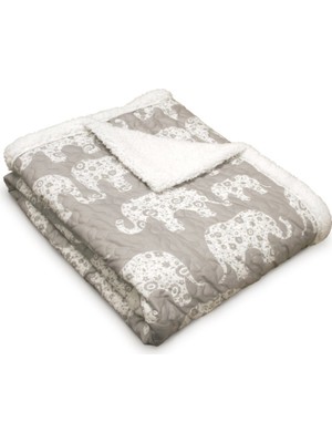 Rafta Lush Decor Fil Geçit Töreni Bulanık Tersinir Sherpa Battaniye, 152 cm x 127 Cm, Gri ve Beyaz