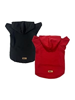 Rafta Kapişonlu Polar Sweatshirt Köpek ve Kedi Kıyafeti & Elbisesi - Kırmızı & Siyah 2'li Fırsat Paketi Xl Beden