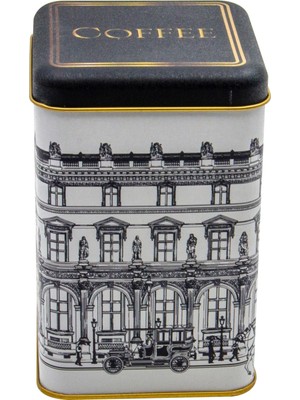 Rafta EVLE-ER022-2A City Coffee Desenli Kare Metal Saklama Kabı 11X11 cm (City Coffee)