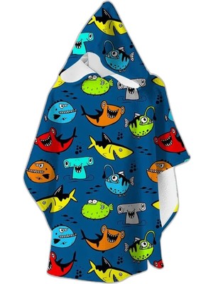 Rafta Slipstop Aquatic Desenli Pamuklu Kapüşonlu Uv Korumalı Havlu Panço Erkek Çocuk Panço SP2531000001