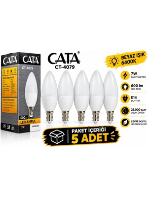 Rafta Cata CT-4079 Buji Ampul Mum 7W Beyaz 5'li Paket