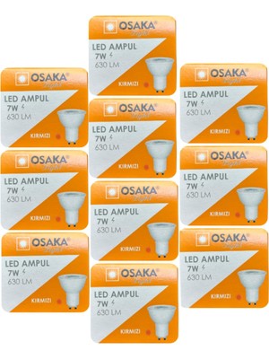 Rafta Osaka LED Ampul, 7W, GU10 Duylu, Kırmızı Işık, 630 Lm, 10 Adet
