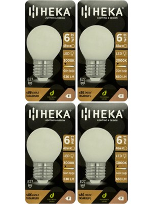 Rafta Heka 6W (48W) 3000K Sarı Işık E27 Duylu Soft LED G45 Ampul, 4 Adet