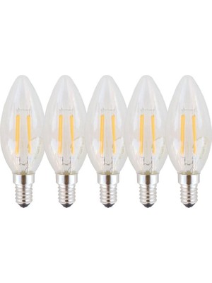 Rafta Rustik Mum Dekoratif LED Ampul 4W E14 5 Adet (Beyaz Işık 6500K)