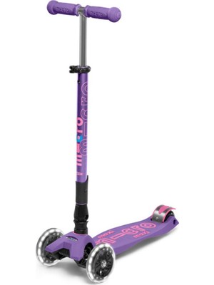 Rafta Micro Maxi Deluxe Foldable LED 3 Tekerlekli Katlanabilir Scooter Mor, 5-12 Yaş, Ayarlanabilir Gidon, Işıklı Tekerlekler, 50 kg Taşıma Kapasitesi