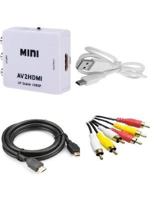 Rafta Rca Av To HDMI Çevirici + HDMI Kablo + Rca Kablo