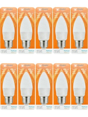 Rafta Osaka 7W (50W) 6500K Beyaz Işık E27 Duylu Mum LED Ampul, 10 Adet