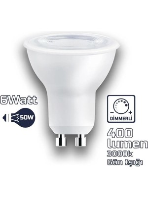 Rafta Edison GU10 6W 3000K LED Ampul, 400 Lümen, Dimmerli