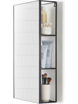 Rafta Umbra Cubiko 24X12 Inç Dikdörtgen Siyah Metal Banyo Aynası Depolama Dolabı 3 Raflı