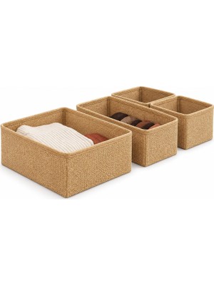 Rafta Harmony Jüt Organizer 4’lü Set – Katlanabilir Dikdörtgen Düzenleyici Jüt Sepet, Küçük Boy 13 × 13 × 13 cm 2 Adet , Orta 13 x 27 x 13 cm 1 Adet , Büyük 27 x 27 x 13 cm 1 Adet , Bej