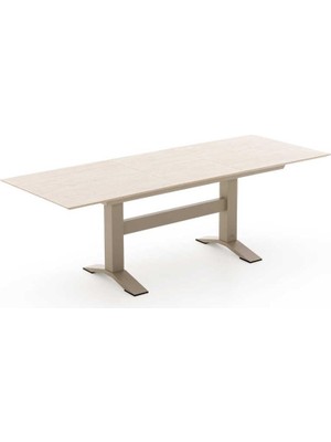 Rafta Vivarel Alüminyum Açılır Bahçe Masası Ahşap Görünümlü 180/240 cm Bej