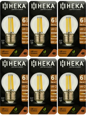 Rafta Heka LED Ampul, 6W (51W), 6500K Beyaz Işık, E27 Duylu, Şeffaf, 6 Adet