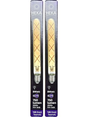 Rafta Heka LED Ampul, 8W (57W), 2500K Gün Işığı, E27 Duylu, Çubuk, 2 Adet