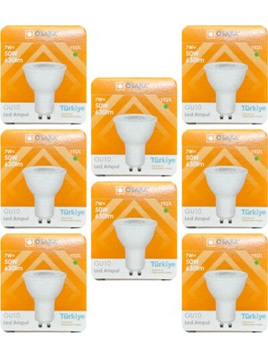 Rafta Osaka 7W LED Ampul, GU10 Duylu, Yeşil Işık, 630LM, 8 Adet