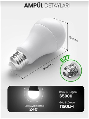 Rafta Edison 15W LED Ampul, E27, 1150 Lümen, Beyaz Işık, 6500K