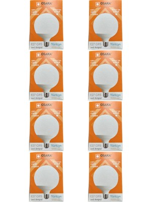 Rafta Osaka 15W (100W) 6500K Beyaz Işık E27 G95 LED Ampul, 8 Adet