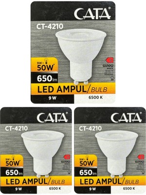 Rafta Cata 9W (50W) Beyaz Işık 6500K GU10 Duylu LED Spot Ampul, 3 Adet