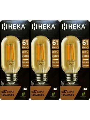 Rafta Heka LED Ampul, 6W (48W Eşdeğeri), 2500K Gün Işığı, E27 Duy, Şeffaf, 3 Adet